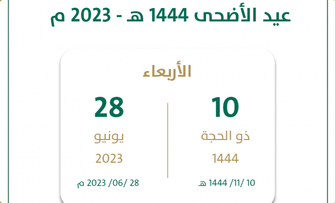 متى اجازة عيد الاضحى في السعودية عام 2023م 1444ه